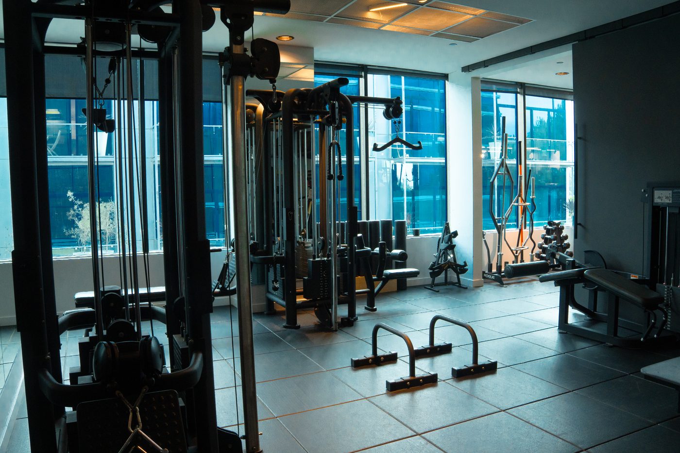 Morning Wellness Club equipment floor with cable machines and natural light